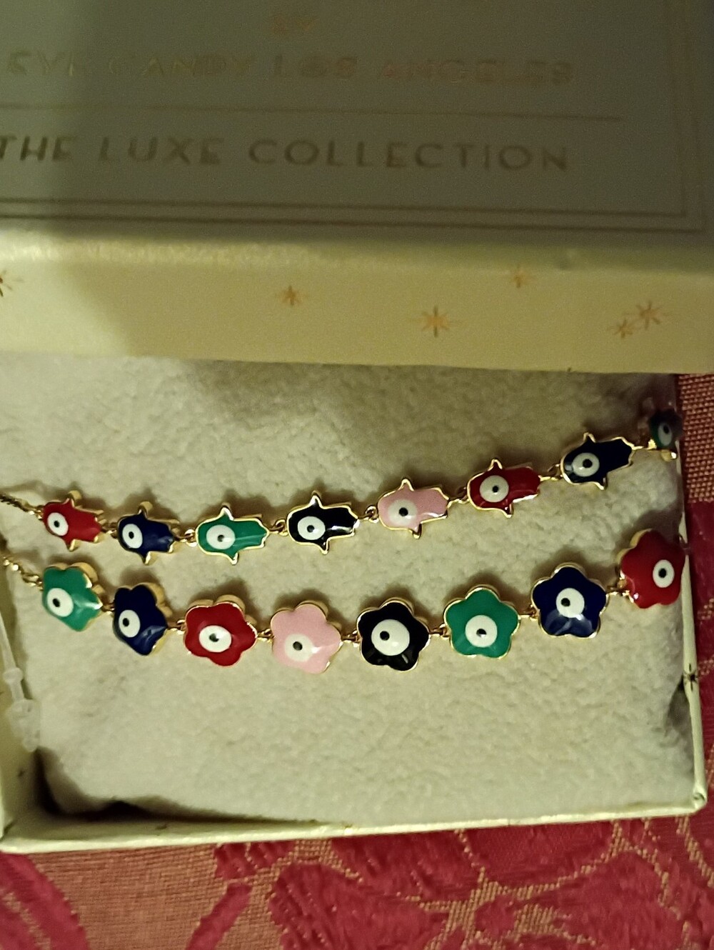 18 KT Gold Plated Brass  2  Evil Eye Bracelet - Multicolor NIB